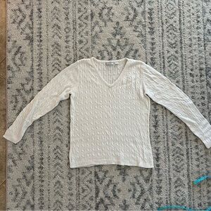 Lady Hathaway White V-Neck Cable Knit Sweater – Size M